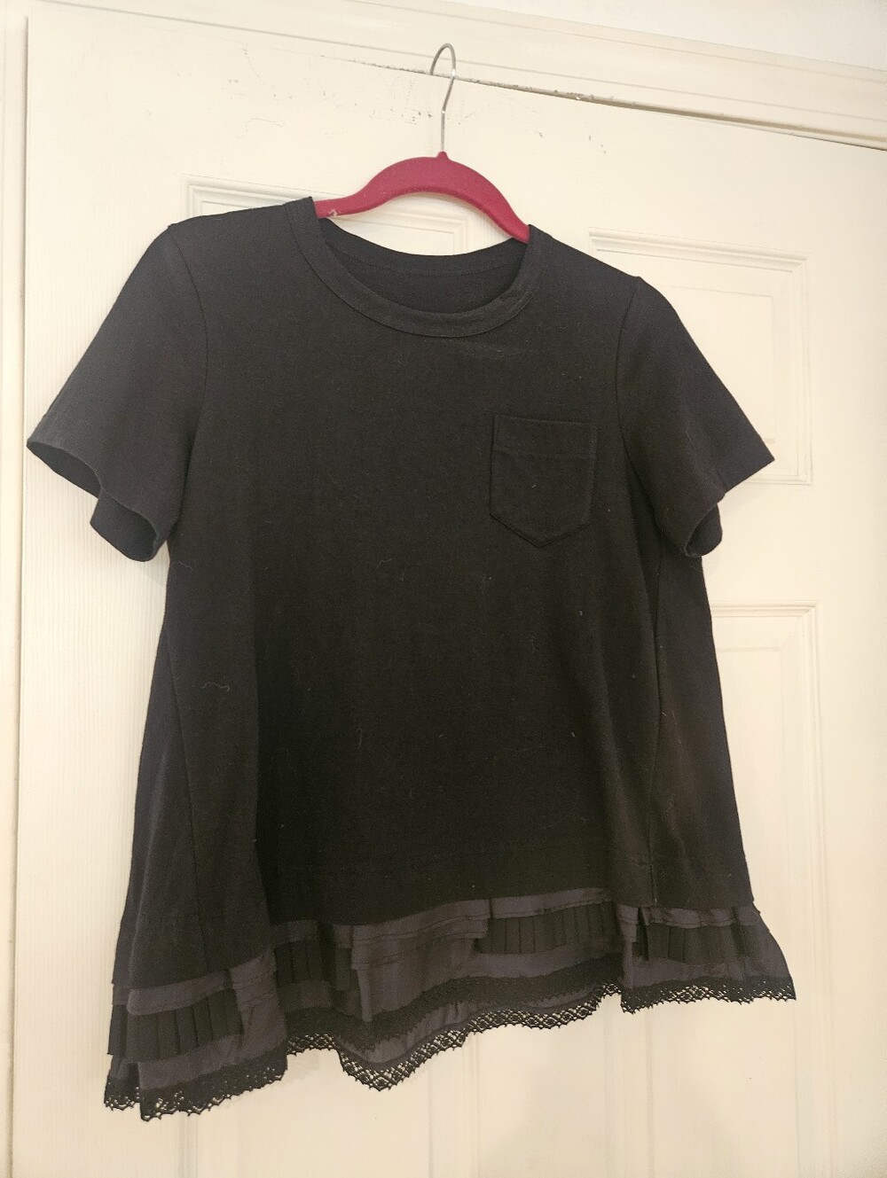 Nwt Sacai Black Short Sleeve Top with Lace Trim Size 1 (US 6)